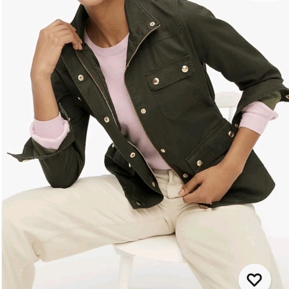 J. Crew Jacket Women's GreenDark Moss Downtown Field ZipSnaps Wax Shell Sz SMALL - Picture 5 of 10